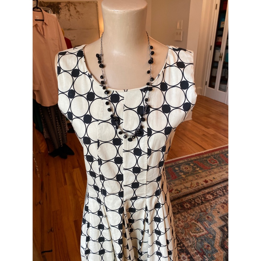Sas La Fee Black White Geometric Circle Print Cotton Blend Dress Size 44 - Picture 4 of 12